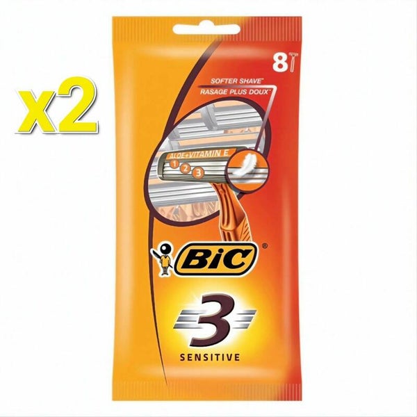 BIC SENSITIVE LOT DE 2 packs RASOIRS JETABLES x 8 - LUBRIFIANTE À L'ALOE