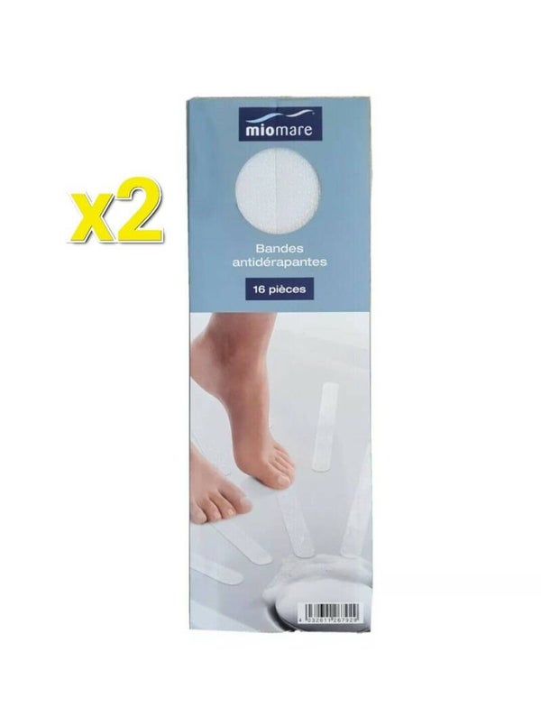 Lot 2 packs de 16 Bandes antidérapantes douches/baignoires, Transparentes.
