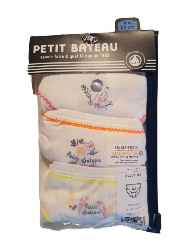 Lot De 3 Culottes Fille 6 ans Petit Bateau 100% coton