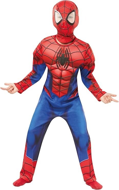 SPIDER-MAN - Marvel Officiel - Déguisement Enfant de Luxe Spider-Man - Tailles 3 à 8 ans - Costume avec Combinaison aux Muscles Rembourrés et Cagoule Attache Velcro