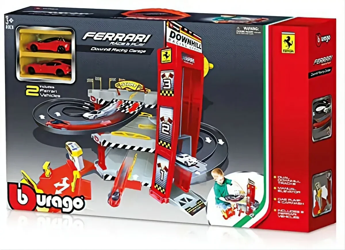 Garage Réversible 3 Niveaux Ferrari Piste voitures Burago Maisto France Downhill jouet pour enfant