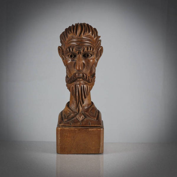 Handgesneden houten buste van Don Quichot.