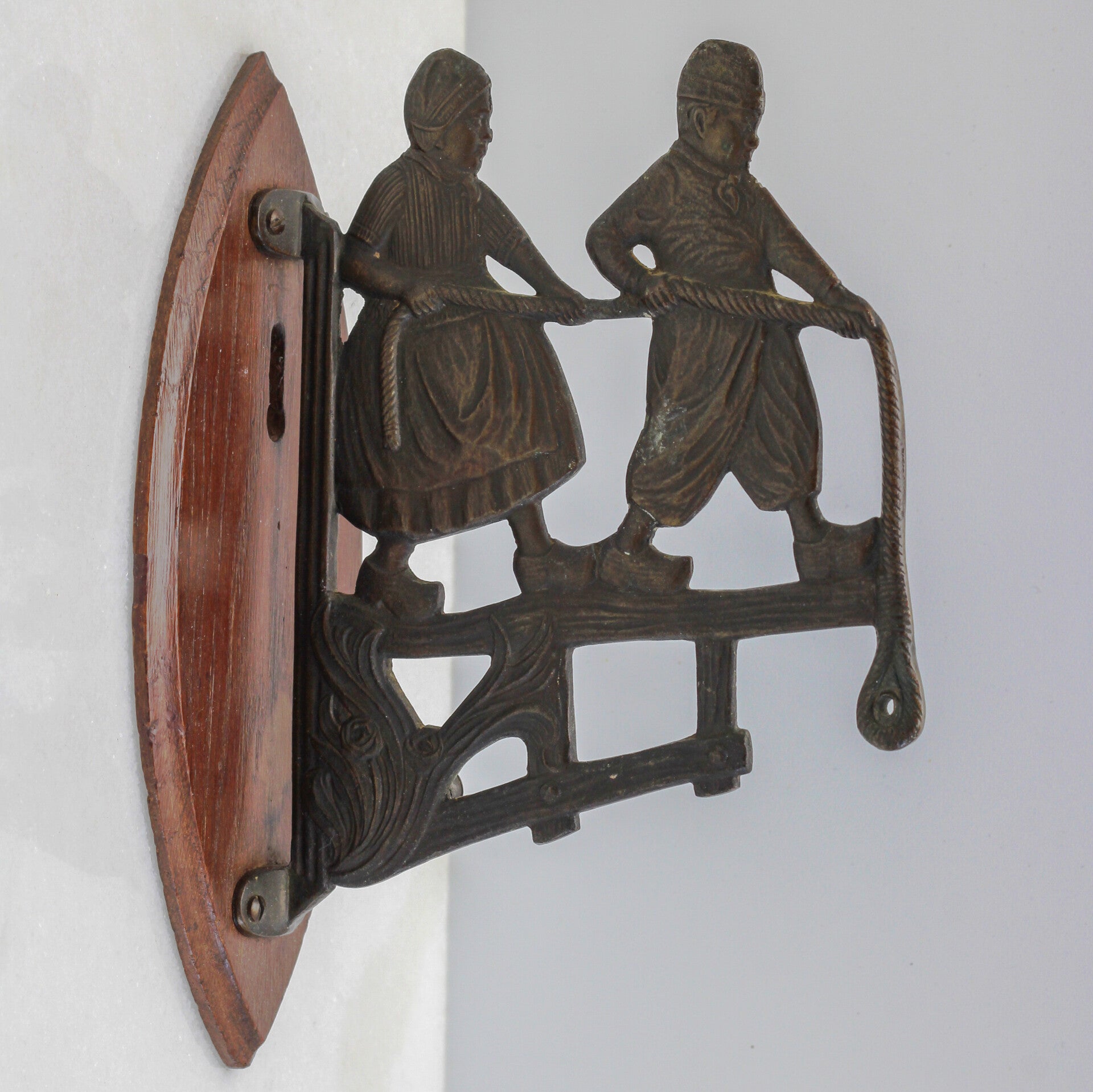 Art Nouveau eikenhout/ bronzen breihulp