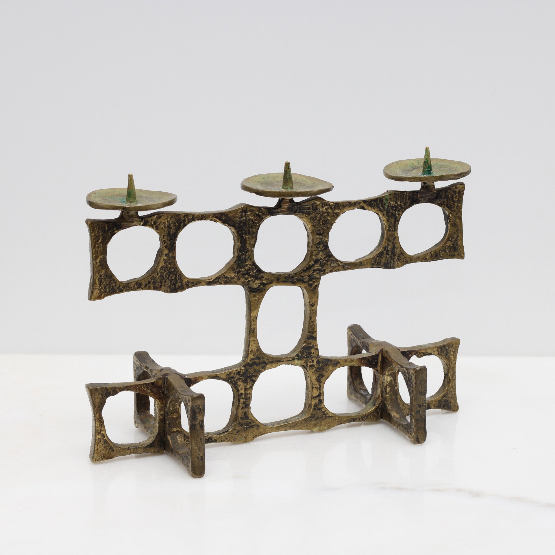 Bronzen brutalisme kandelaar, Heinz Goll