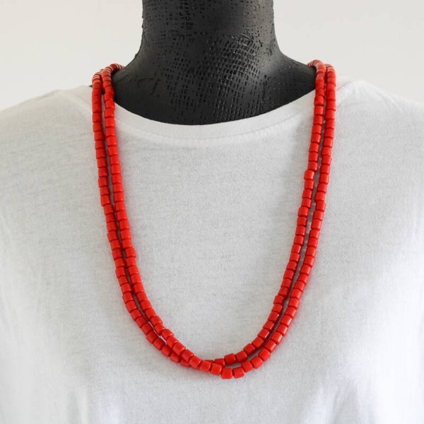 Tijdloze Elegantie: Zeldzaam Vintage Bloedkoraal "Rope" Collier