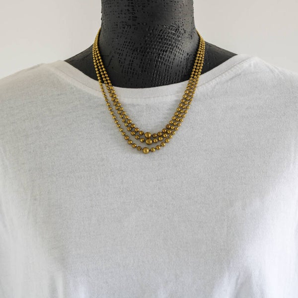 Vintage 3-Strands 'Golden Hour' Brass Bead Necklace – Jaren 50