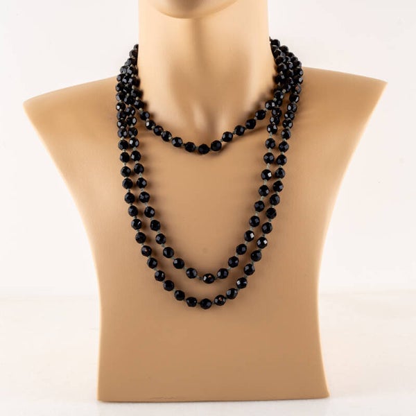 Zeitgeist & Elegantie: Antiek Onyx ‘Sautoir’ Collier (150 cm)