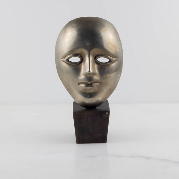 Mid-Century Modern Theatermasker – Massief Vertind Brons – 21 cm