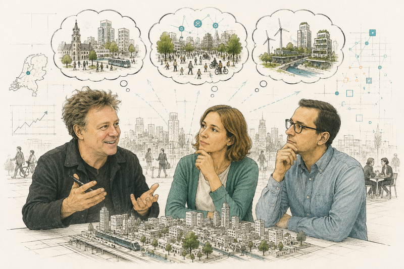 Stadsfilosoof in gesprek over de toekomst van steden. Een visuele denkoefening over verstedelijking, nabijheid, wonen en stedelijke ontwikkeling