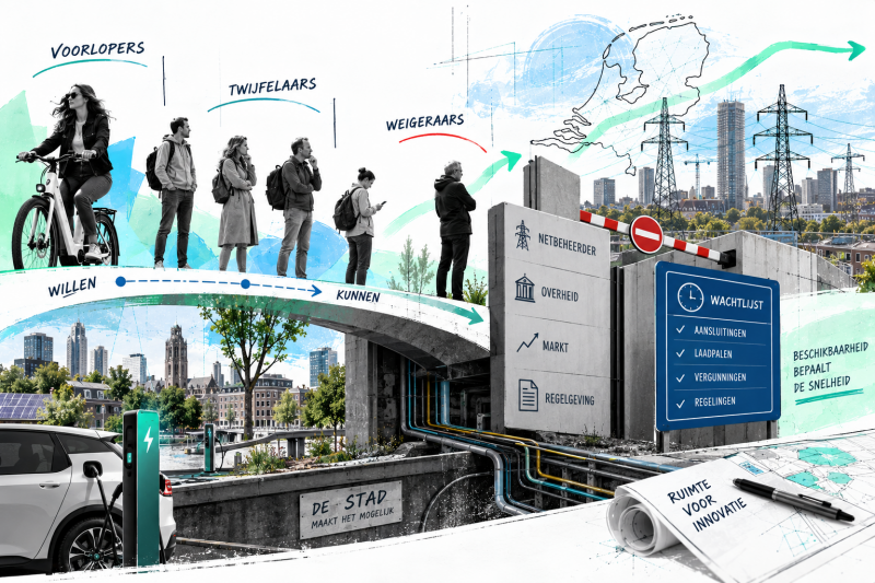 Voorlopers, twijfelaars en weigeraars bewegen door de energietransitie, terwijl netcapaciteit, beleid en markt bepalen hoeveel ruimte zij krijgen