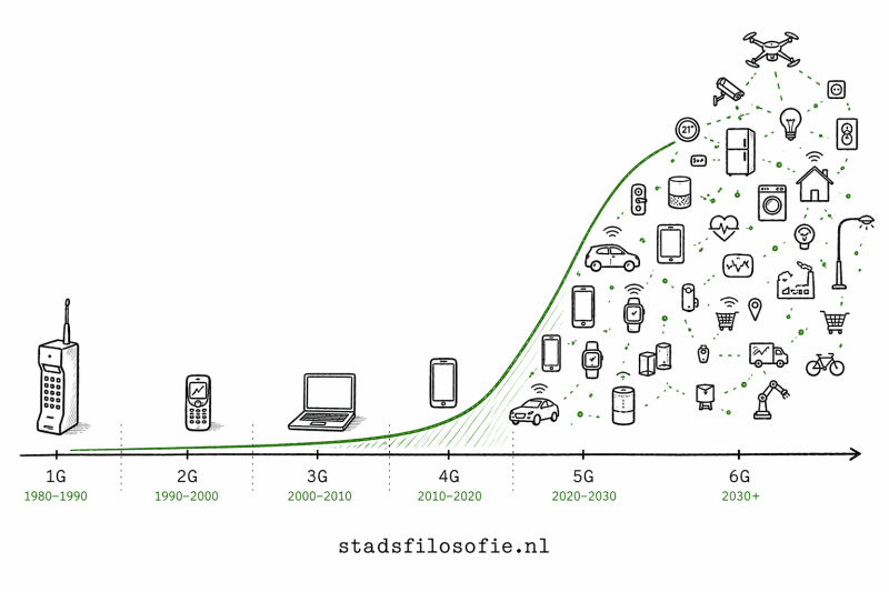 Van 1G tot 6G groeit mobiel internet explosief. Steeds meer apparaten raken verbonden in een snel verdicht netwerk