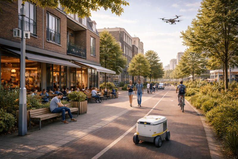 Digitalisering wordt normaal: drones, sensoren en robots als vanzelfsprekend onderdeel van het stedelijk straatbeeld