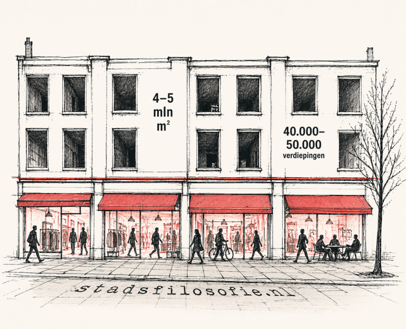 Levendige winkelstraat met lege verdiepingen erboven: vergeten ruimte voor wonen in de stad zichtbaar gemaakt