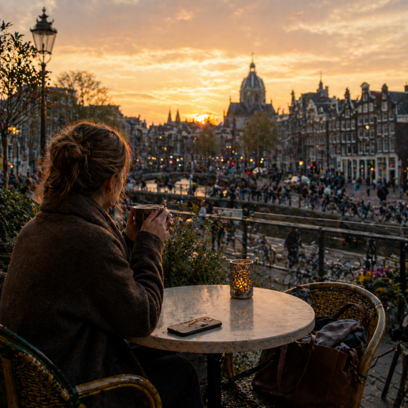 Moment van rust in de stad: technologie altijd aanwezig, maar de keuze om los te koppelen blijft bij de mens