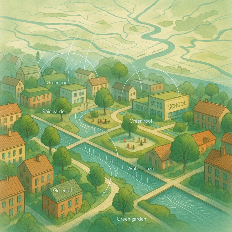 De sponsstad ontstaat: water, groen en gebouwde ruimte vloeien samen tot één veerkrachtig stedelijk ecosysteem