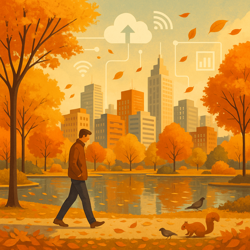 De stad ademt mee met de herfst. Zelfs data vertragen, terwijl mensen en dieren beschutting zoeken