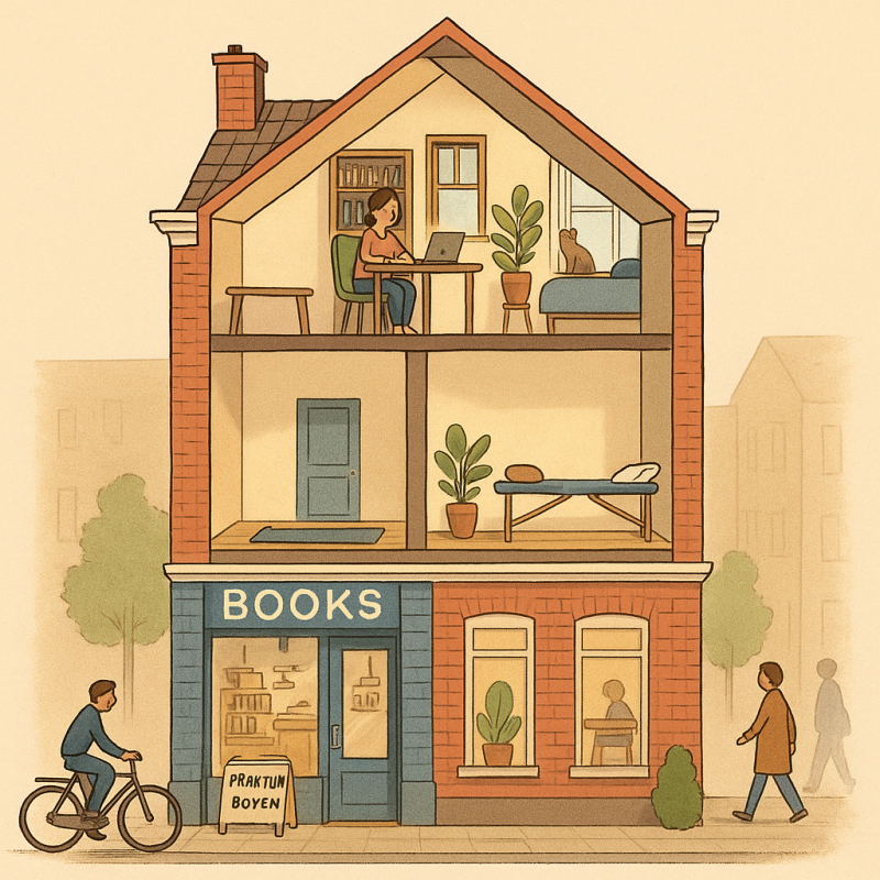 Boven winkels ligt ruimte voor wonen én werken. Kleine praktijken maken de stad levendiger ... zonder groots te verbouwen.