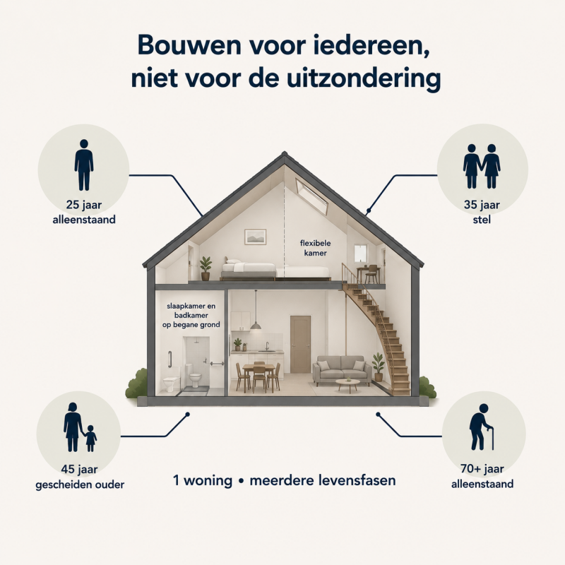 Een goed ontworpen woning past bij verschillende levensfasen. Starters, alleenstaanden, gezinnen en ouderen kunnen dezelfde woning gebruiken.