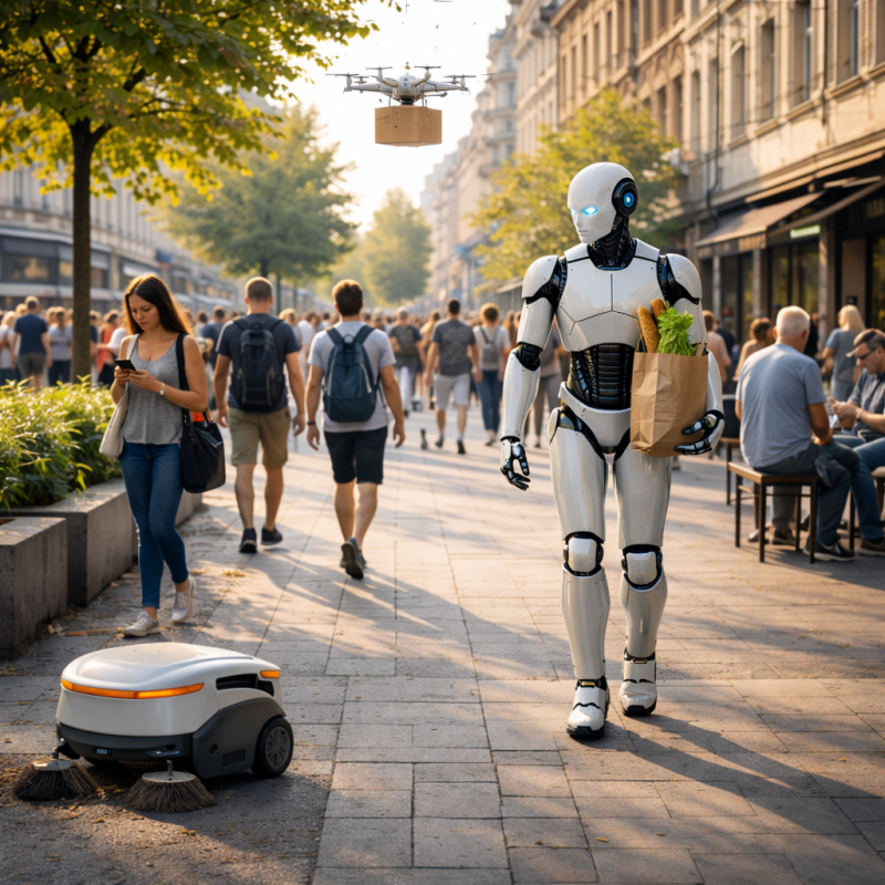  We zullen de openbare ruimte steeds vaker delen met humanoïde robots, straatrobots en drones in het dagelijks stadsleven