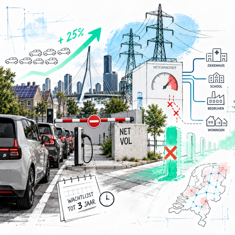 Elektrische auto’s en laadpalen groeien, maar netcongestie en beperkte netcapaciteit zetten de energietransitie op de rem