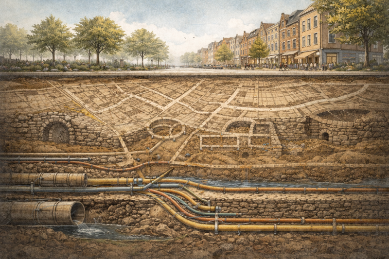 Het stedelijk onbewuste: historische straatpatronen, ondergrondse infrastructuur, maar ook opvattingen uit het verleden sturen de stad van onderaf
