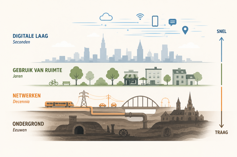 Steden veranderen in verschillende snelheden: van digitale seconden tot ondergrondse structuren van eeuwen
