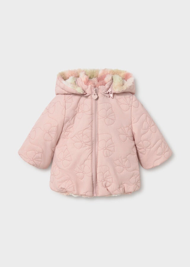 Mayoral winter 2027 newborn meisjes roze winterjas reversible strikjes