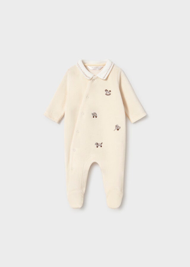 Mayoral winter 2027 newborn babypakje velours met kraagje