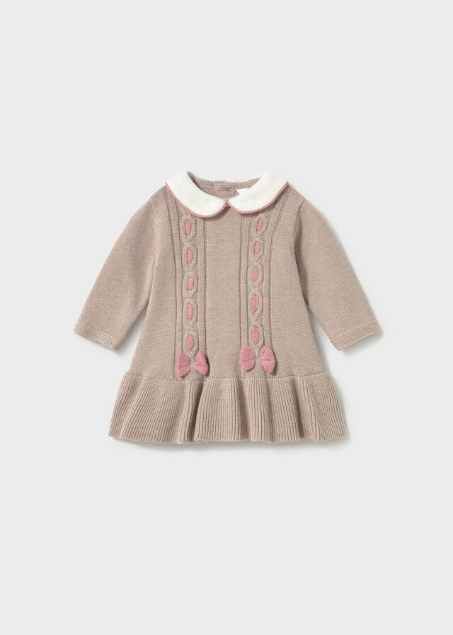 Mayoral winter 2027 meisjes knit jurkje mokka/roze met kraagje