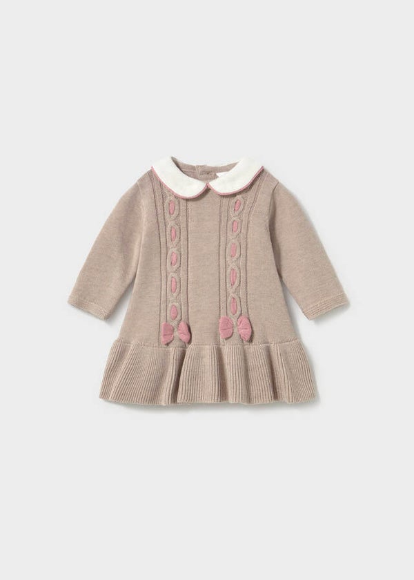 Mayoral winter 2027 meisjes knit jurkje mokka/roze met kraagje
