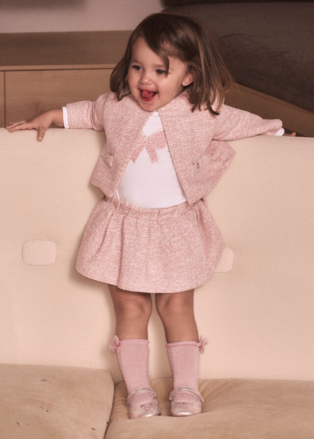 Mayoral winter 2027 meisjes 3-delige tweed knit set roze