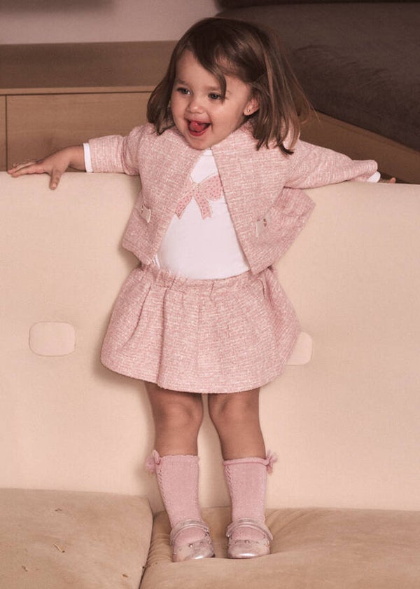 Mayoral winter 2027 meisjes 3-delige tweed knit set roze