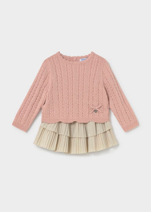 Mayoral winter 2027 meisjes 2-delige lurex set roze met goudkleurig rokje
