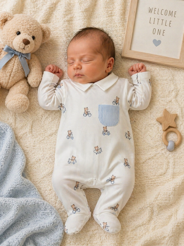 Mayoral zomer 2026 jongens boxpakje allover print beertje blauw