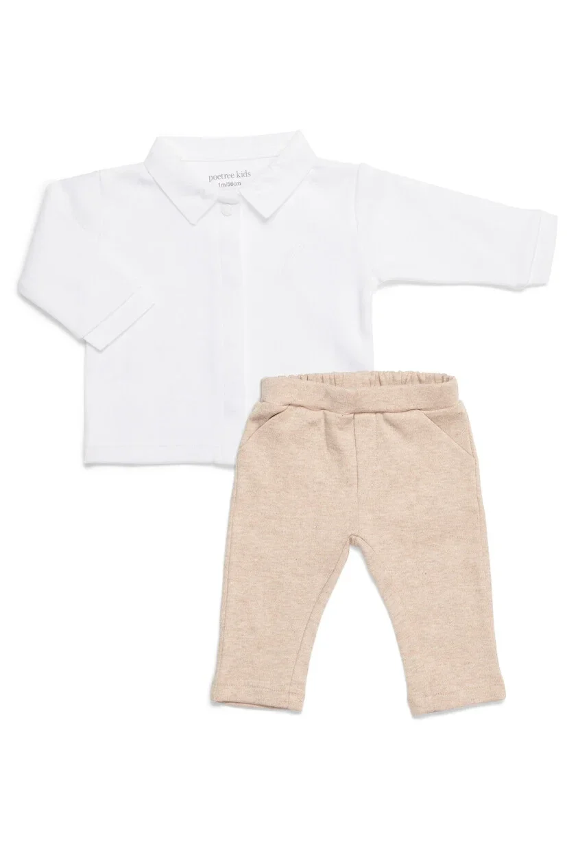 Poetree 2 - Delige baby set wit shirt met camel broekje