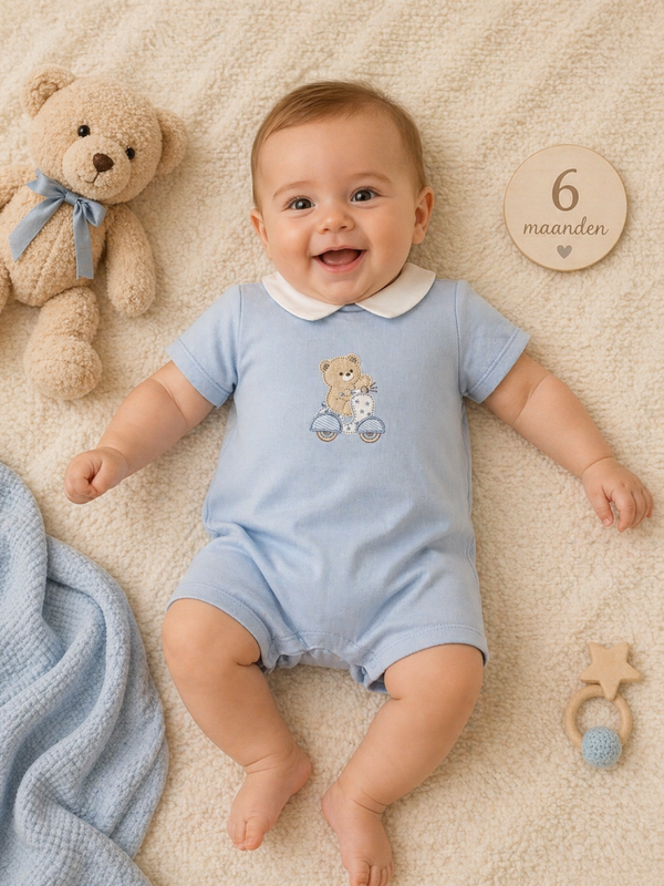 Mayoral zomer 2026 jongens bodysuit blauw beertje