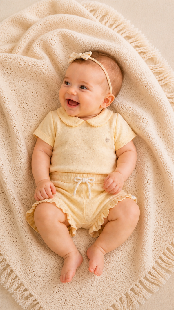 A Tiny Story baby T-shirt met kraagje butter yellow