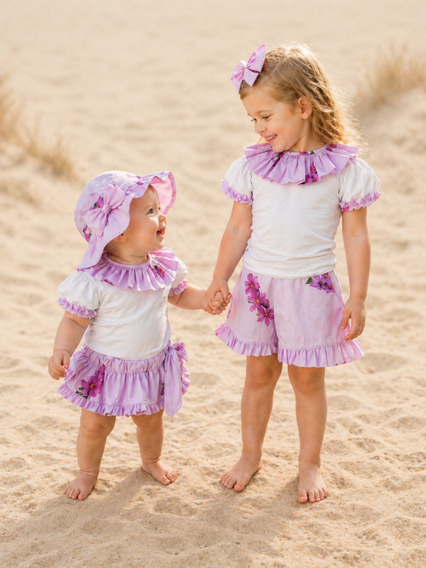 PHI lila flowers SET bloomer met strikjes en body met kraagje