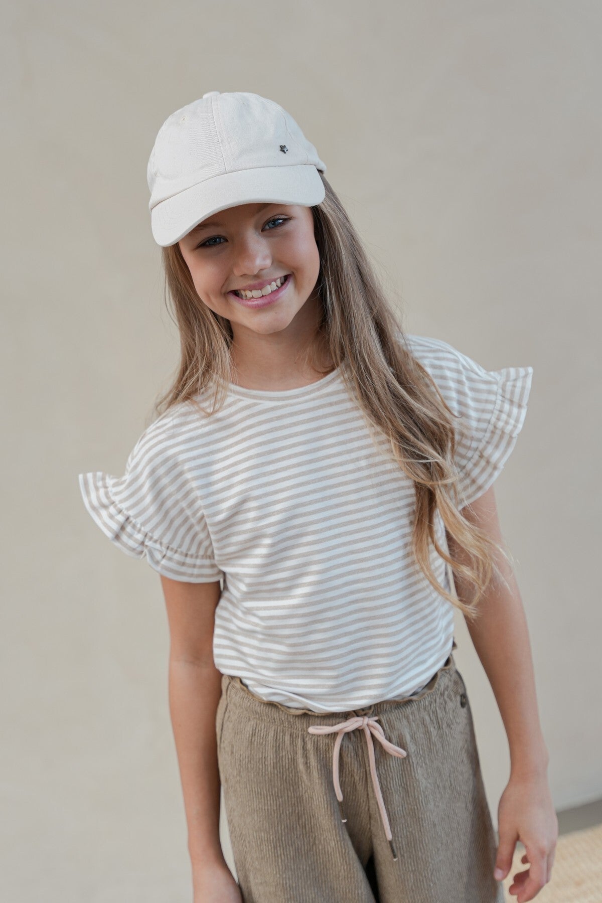 Like Flo Emma girls ruffle sleeve gold stripe