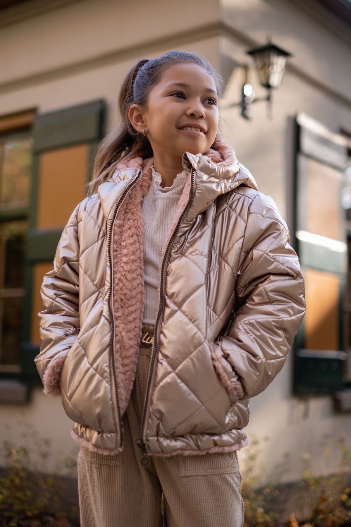 LIKE FLO Aimee Flo girls reversible short hooded jacket