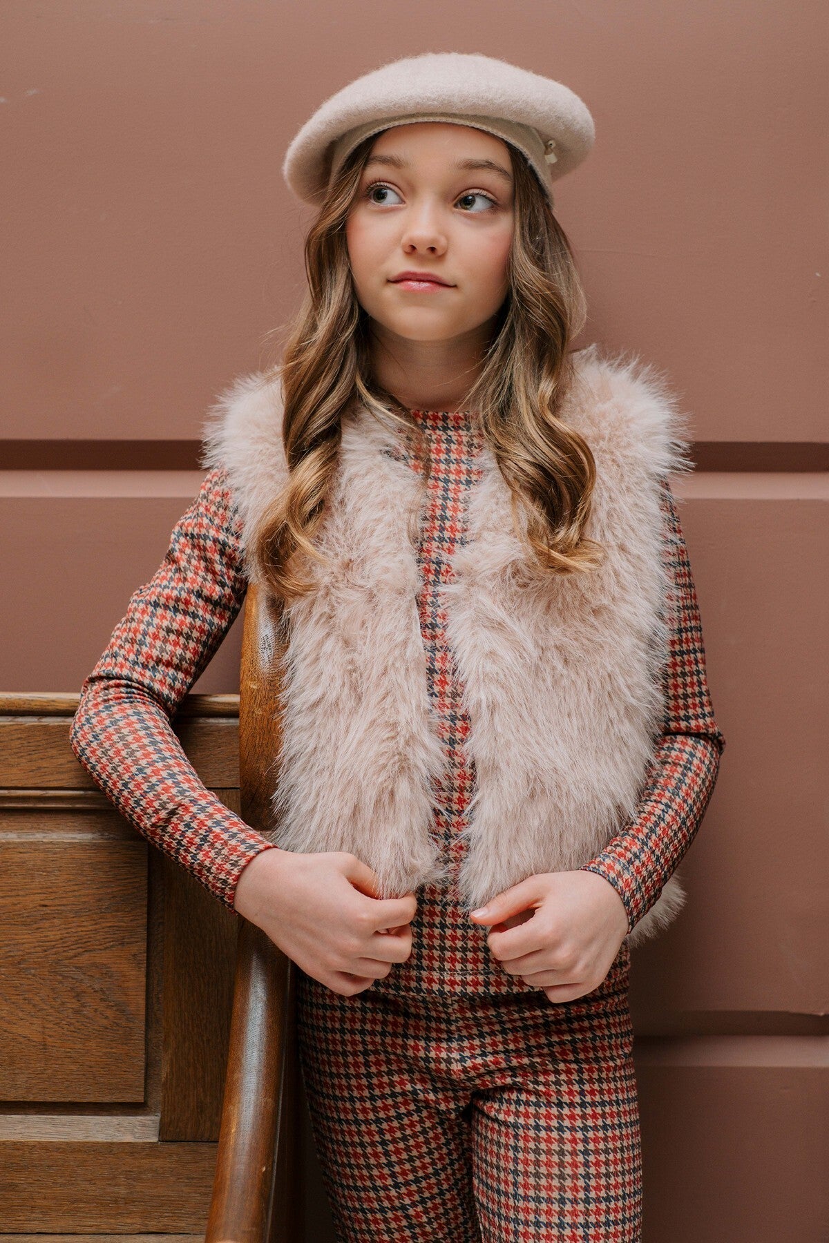 LIKE FLO Diam Flo girls faux fur hairy gilet beige
