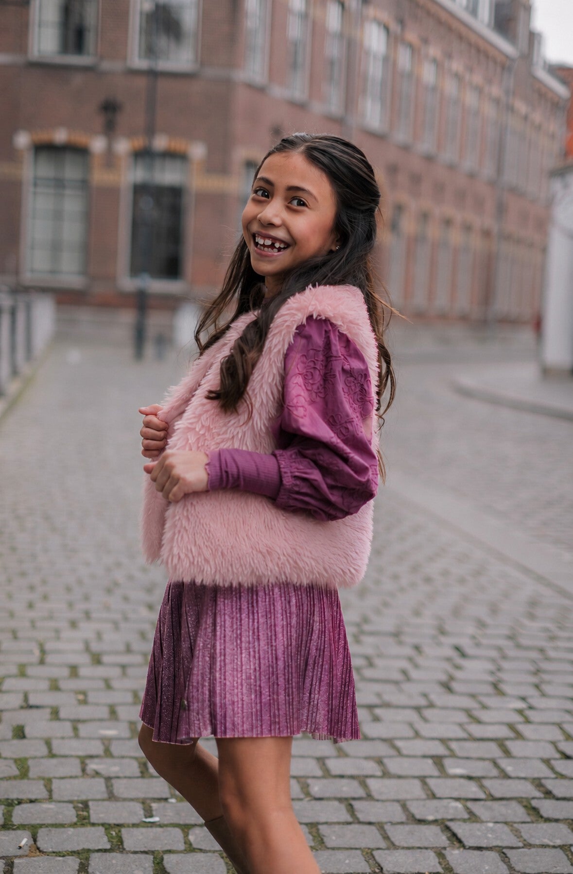 LIKE FLO Solly Flo girls plissé glitter skirt purple mauve