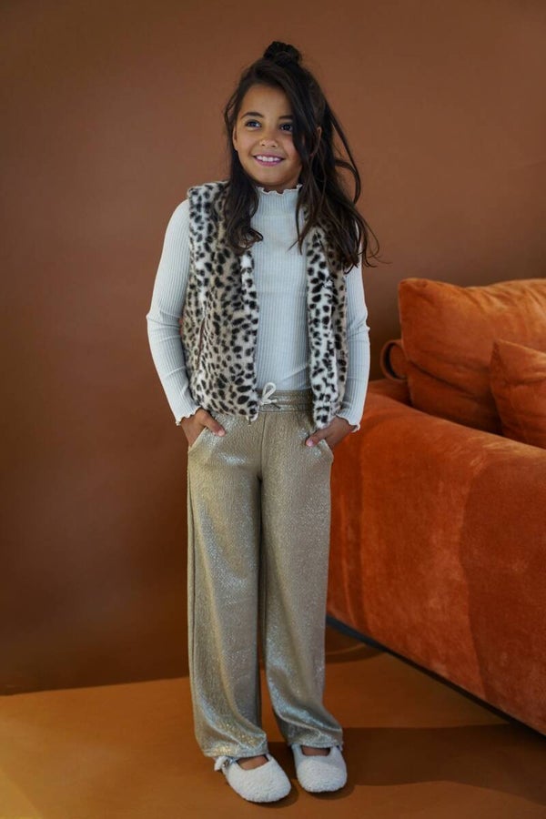 LIKE FLO Fenya Flo girls metallic straight leg pants soft gold