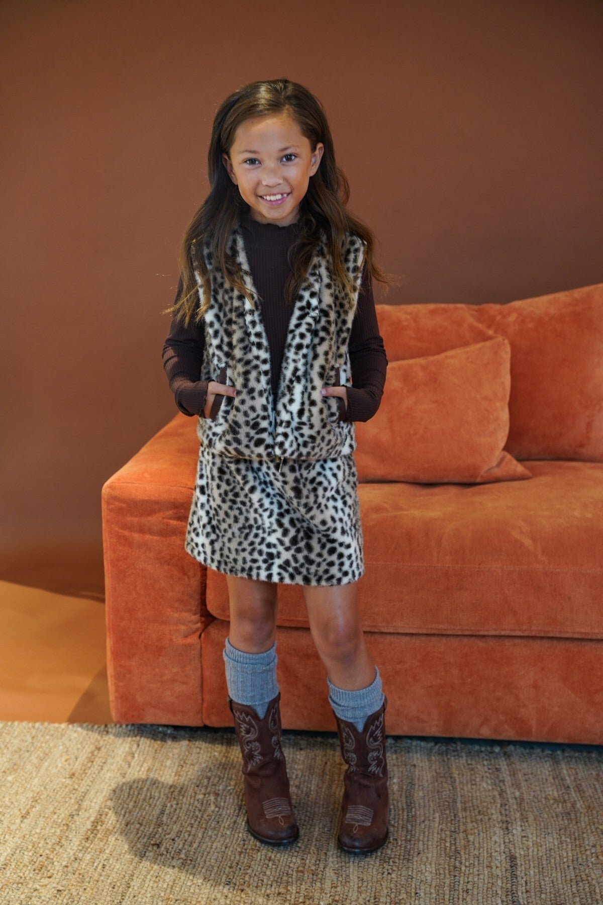 LIKE FLO Samm Flo girls faux fur skirt with elastic