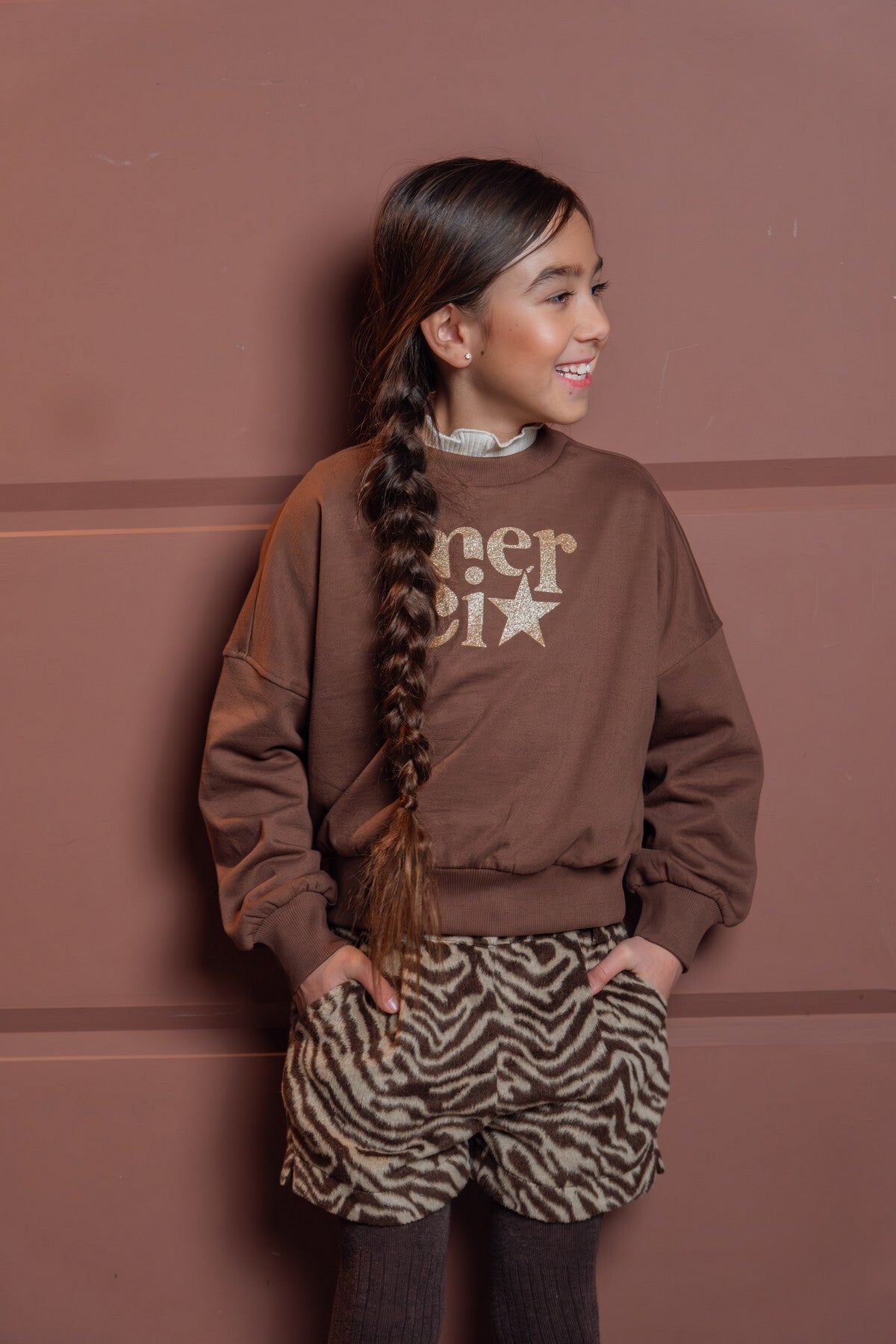 LIKE FLO Danee Flo girls oversized sweater choco