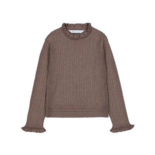 Abel & Lula shimmer mock neck sweater choco brown