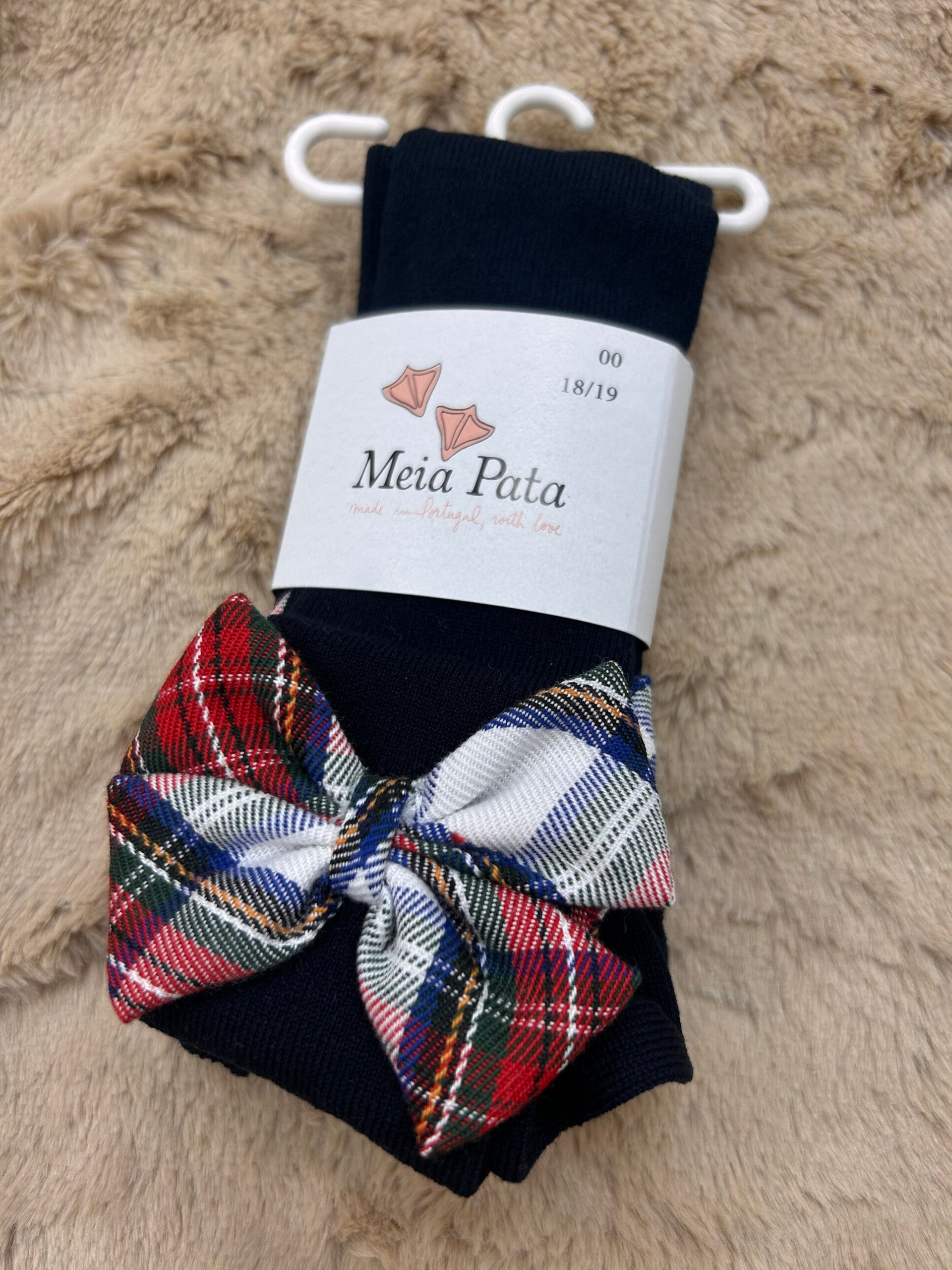 Meia Pata navy maillot met dubbele tartan strik