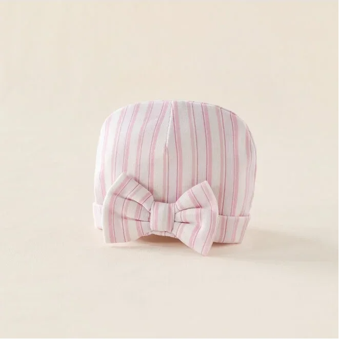 House of Bears Babymuts roze streep met strik zomer