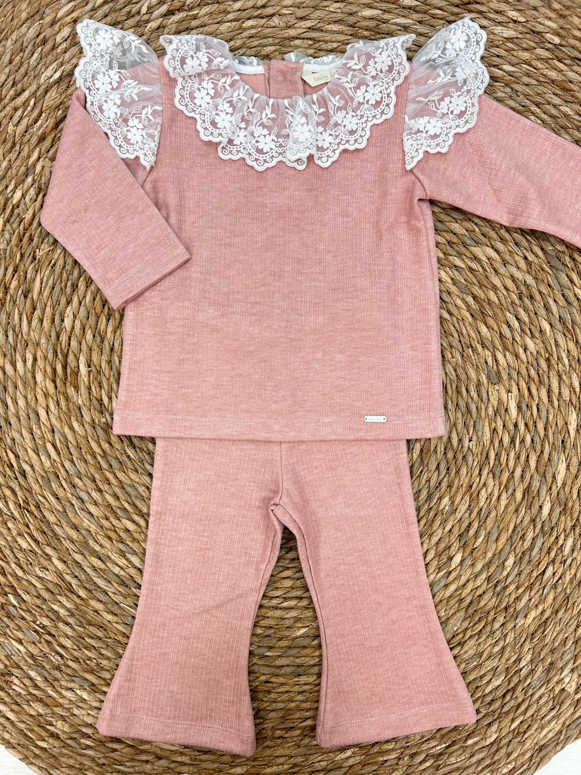 Laivicar flaire set oudroze met kanten kraagje