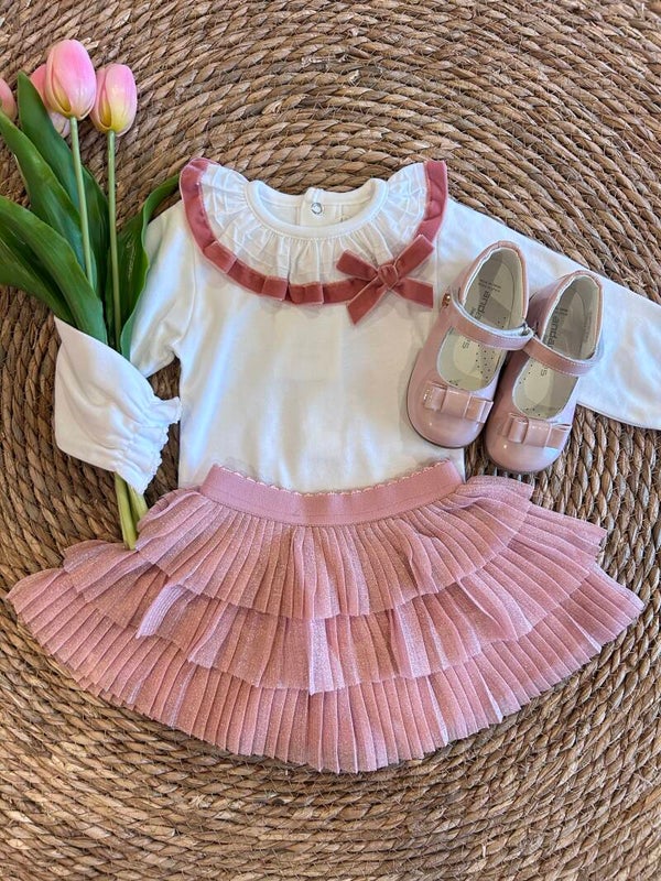 Laivicar romper wit met velvet strik roze